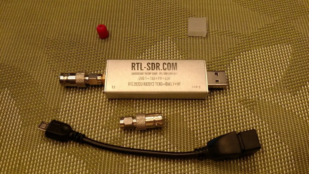An RTL-SDR USB dongle, the only radio hardware an ADS-B receiver needs besides an antenna